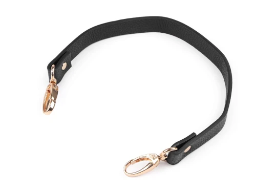 ucho do torby ekoskóra krótkie koniakowy czarne złote karabińczyki.jpg