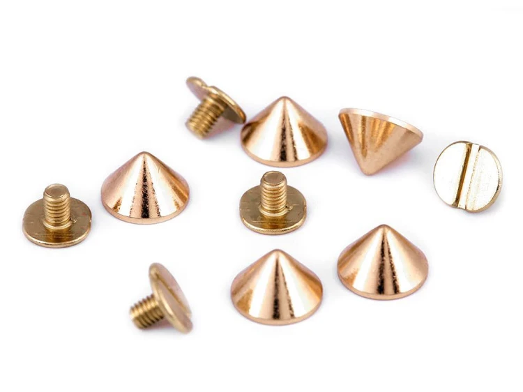 nity kaletnicze metalowe skręcane złote stożek nóżka.jpg