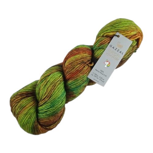 gazzal unicorn 1355 odcienie zielonego i pomarańczu ręcznie malowana wełna merino.jpg