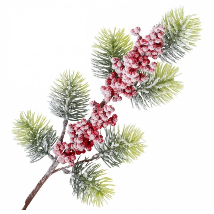 Gałązka cieniowana oszroniona z czerwonymi kuleczkami