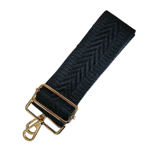 szeroki pasek do torebki czarny ze złotymi karabińczykami
